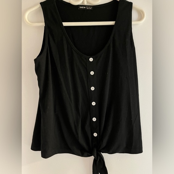 SHEIN Black Crop Shirt with Tie and Buttons - Picture 1 of 3